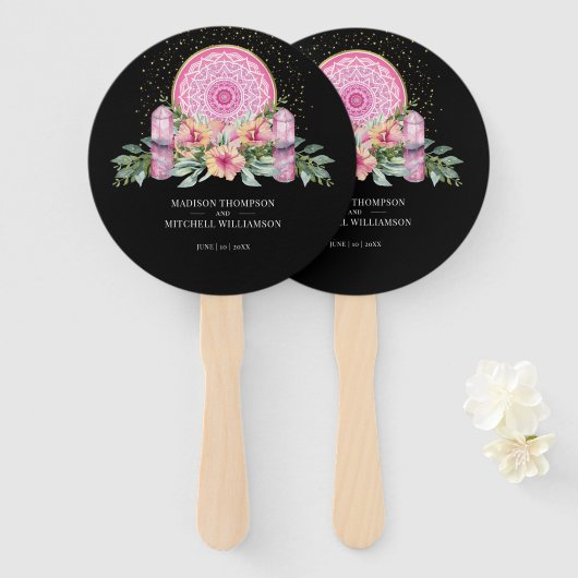 ピンクフローラマンダラ結晶結婚形而上学的 ハンドファン (正面&裏面)