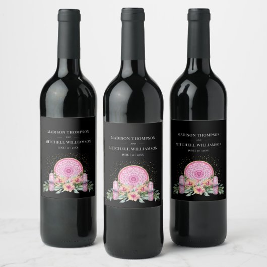 ピンクフローラマンダラ結晶結婚形而上学的 ワインラベル (ボトル)