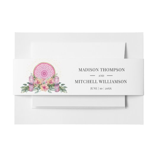ピンクフローラマンダラ結晶結婚形而上学的 招待状ベリーバンド (正面例)