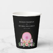 ピンクフローラマンダラ結晶結婚形而上学的 紙コップ (裏面)