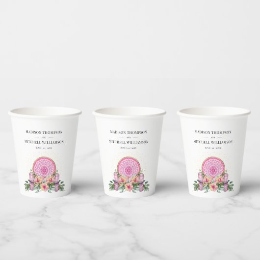 ピンクフローラマンダラ結晶結婚形而上学的 紙コップ (複数)