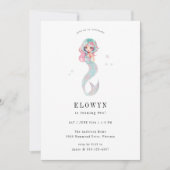 ピンクフローラマーメイド誕生日パーティー 招待状 (正面)