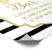 ピンクフローラミモサバーサイン金ゴールドブラックストライプ ポスター (角)