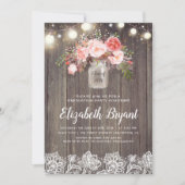 ピンクフローラメイスンジャレ素朴ース卒業パーティー 招待状 (正面)