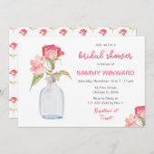 ピンクフローラメイスンジャーブライダルシャワー 招待状 (正面/裏面)