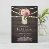 ピンクフローラメイスンジャールフォトウッドブライダルシャワー 招待状 (スタンド正面)