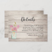 ピンクフローラメイスン素朴ジャー結婚の詳細カード エンクロージャーカード (正面/裏面)