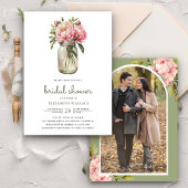 ピンクフローラメイソンジャールフォトブライダルシャワー 招待状