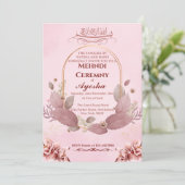 ピンクフローラメンディイスラム結婚式招待状カード 招待状 (スタンド正面)