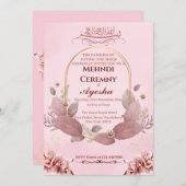 ピンクフローラメンディイスラム結婚式招待状カード 招待状 (正面/裏面)