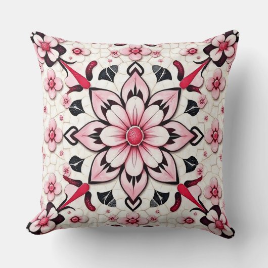ピンクフローラモザイク装飾用クッション クッション (正面)