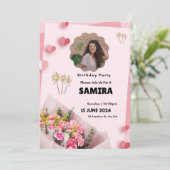 ピンクフローラモダン誕生日 招待状 (スタンド正面)