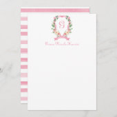 ピンクフローラモノグラムのクレストサンキューカード サンキューカード (正面/裏面)