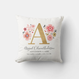 ピンクフローラモノグラムイニシャルレターA誕生統計 クッション