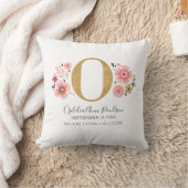 ピンクフローラモノグラムイニシャル文字O誕生統計 クッション (ブランケット)