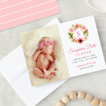 ピンクフローラモノグラムリースベビーガールフォト誕生