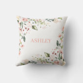 ピンクフローラモノグラム水パーソナライズされた色名 クッション (裏面)