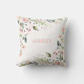 ピンクフローラモノグラム水パーソナライズされた色名 クッション (正面)