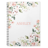 ピンクフローラモノグラム水パーソナライズされた色名 ノートブック (正面)