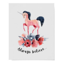 ピンクフローラユニコーンガールズベッドルームウォールアート