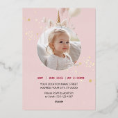 ピンクフローラユニコーンスタイルファースト誕生日 箔招待状 (裏面)