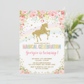 ピンクフローラユニコーンマジカル誕生日レインボーパーティー 招待状 (スタンド正面)