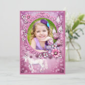 ピンクフローラユニコーン写真誕生日パーティー 招待状 (スタンド正面)