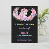 ピンクフローラユニコーン誕生日招待状 招待状 (スタンド正面)