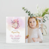 ピンクフローラユニコーン誕生日招待状w photo 招待状 (スタンド正面)