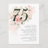 ピンクフローラユーカリの葉75th誕生日パーティー インビテーションポストカード (正面)
