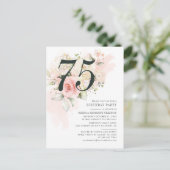 ピンクフローラユーカリの葉75th誕生日パーティー インビテーションポストカード (スタンド正面)