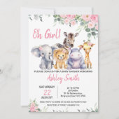 ピンクフローラユーカリプタサファリベイビーシャワー 招待状 (正面)