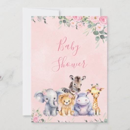 ピンクフローラユーカリプタサファリベイビーシャワー 招待状 (裏面)