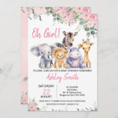 ピンクフローラユーカリプタサファリベイビーシャワー 招待状 (正面/裏面)