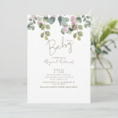 ピンクフローラユーカリプタスベビーシャワー招待状 招待状 (スタンド正面)