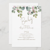 ピンクフローラユーカリプタスベビーシャワー招待状 招待状 (正面/裏面)