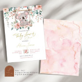 ピンクフローラユーカリプトゥスコアラオーストラリアベビーガール 招待状