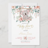 ピンクフローラユーカリプトゥスコアラオーストラリアベビーガール 招待状 (正面)