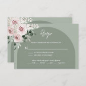 ピンクフローラユーカリプトゥスセージ結婚グリーン 出欠カード (正面/裏面)