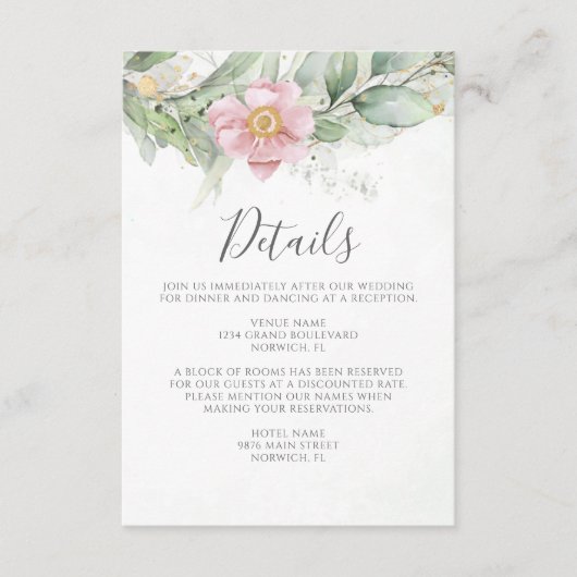 ピンクフローラユーカリ結婚グリーン詳細 エンクロージャーカード (正面)