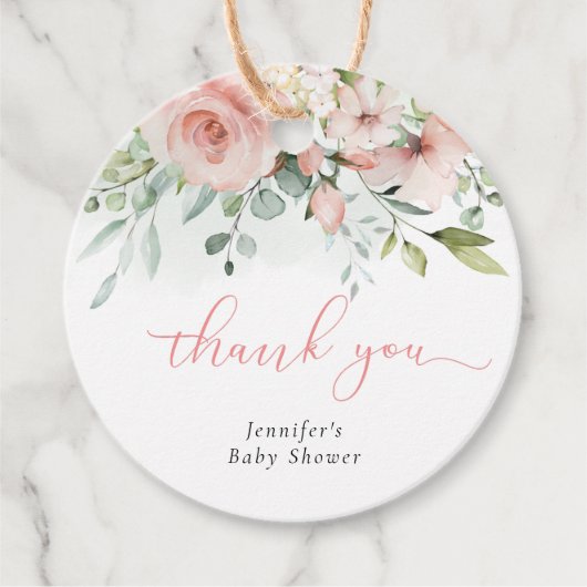 ピンクフローラユーカリ赤ちゃん女の子のシャワー感謝していユーザ フェイバータグ (正面)