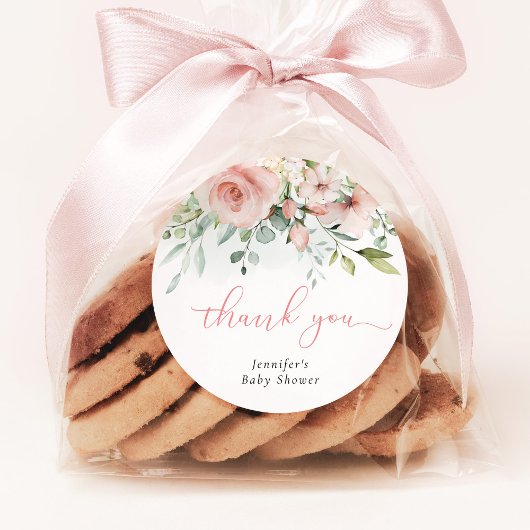 ピンクフローラユーカリ赤ちゃん女の子のシャワー感謝していユーザ ラウンドシール