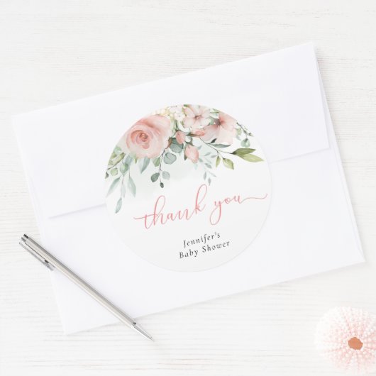 ピンクフローラユーカリ赤ちゃん女の子のシャワー感謝していユーザ ラウンドシール (封筒)