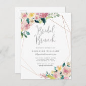 ピンクフローララッシュグリーンリージオメトリブライダルブランチ インビテーションポストカード (正面/裏面)