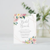 ピンクフローララッシュグリーンリージオメトリブライダルブランチ インビテーションポストカード (スタンド正面)
