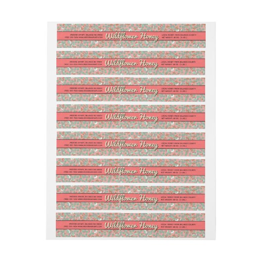 ピンクフローララップのまわりに食品ラベル ラップアラウンド宛名ラベル (シート)