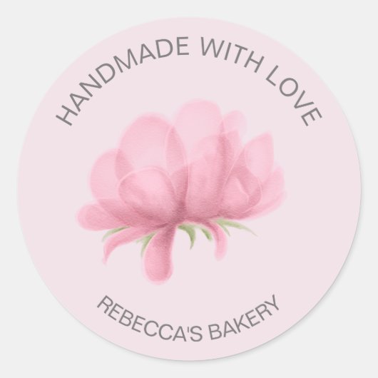 ピンクフローララブステッカー手作り ラウンドシール (正面)