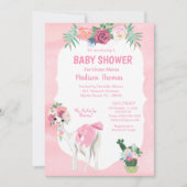 ピンクフローララママアルパカガールズベビーシャワー 招待状 (正面)