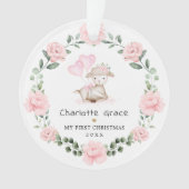 ピンクフローララムリースベイビーガール第1クリスマス オーナメント (正面)