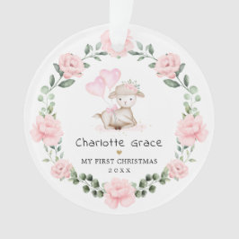 ピンクフローララムリースベイビーガール第1クリスマス オーナメント